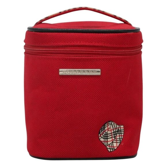 BURBERRY Vanity Cosmetic Pouch Canvas Red Auth ti2868 - Picture 2 of 16